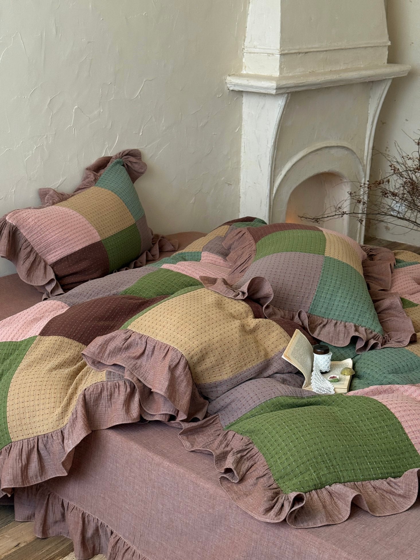 Autumn Patchwork Gauze Ruffle Bedding Set