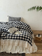 Classic Gingham Lace Ruffle Bedding Set