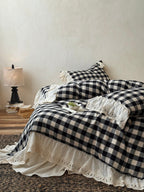 Classic Gingham Lace Ruffle Bedding Set