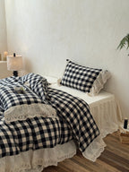 Classic Gingham Lace Ruffle Bedding Set