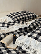 Classic Gingham Lace Ruffle Bedding Set