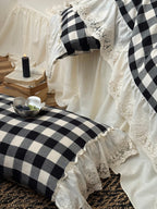 Classic Gingham Lace Ruffle Bedding Set