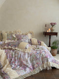 Rosewater Bloom Ruched Tencel Ruffle Bedding Set