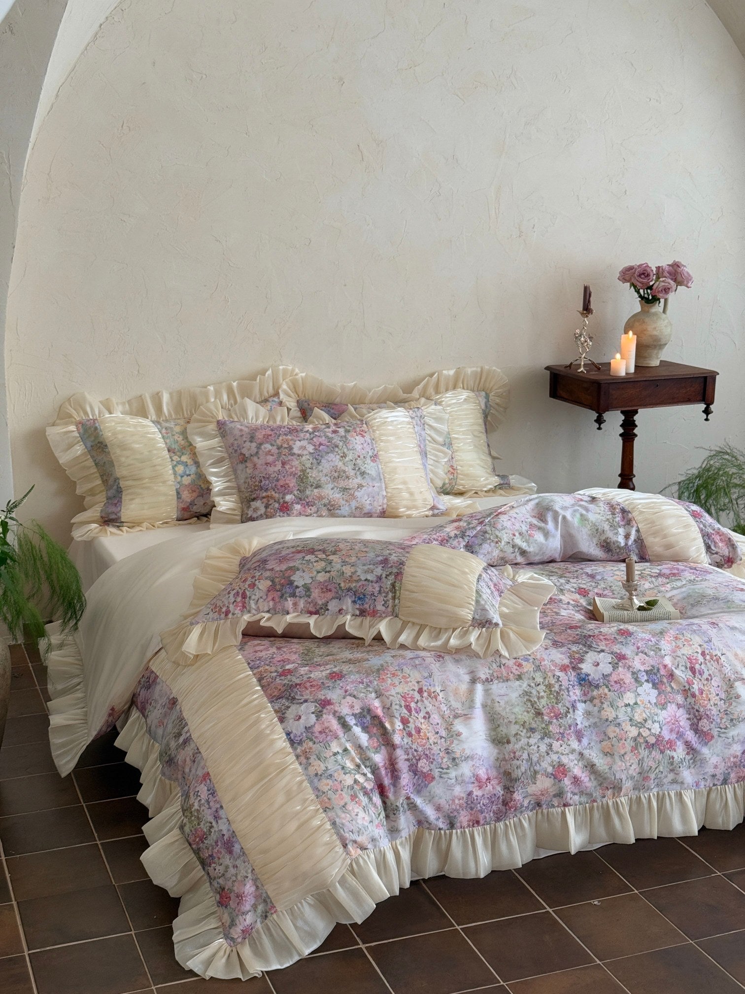Rosewater Bloom Ruched Tencel Ruffle Bedding Set