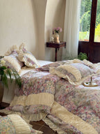 Rosewater Bloom Ruched Tencel Ruffle Bedding Set
