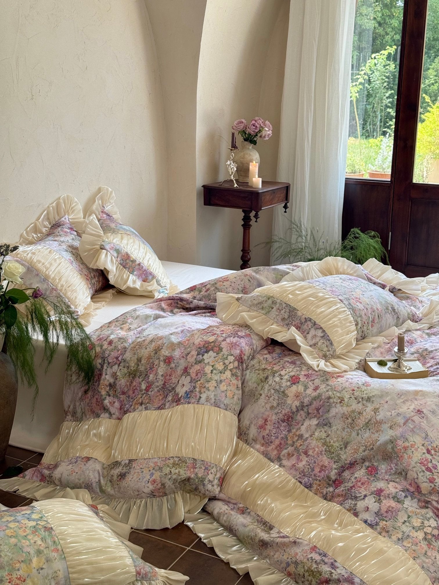 Rosewater Bloom Ruched Tencel Ruffle Bedding Set