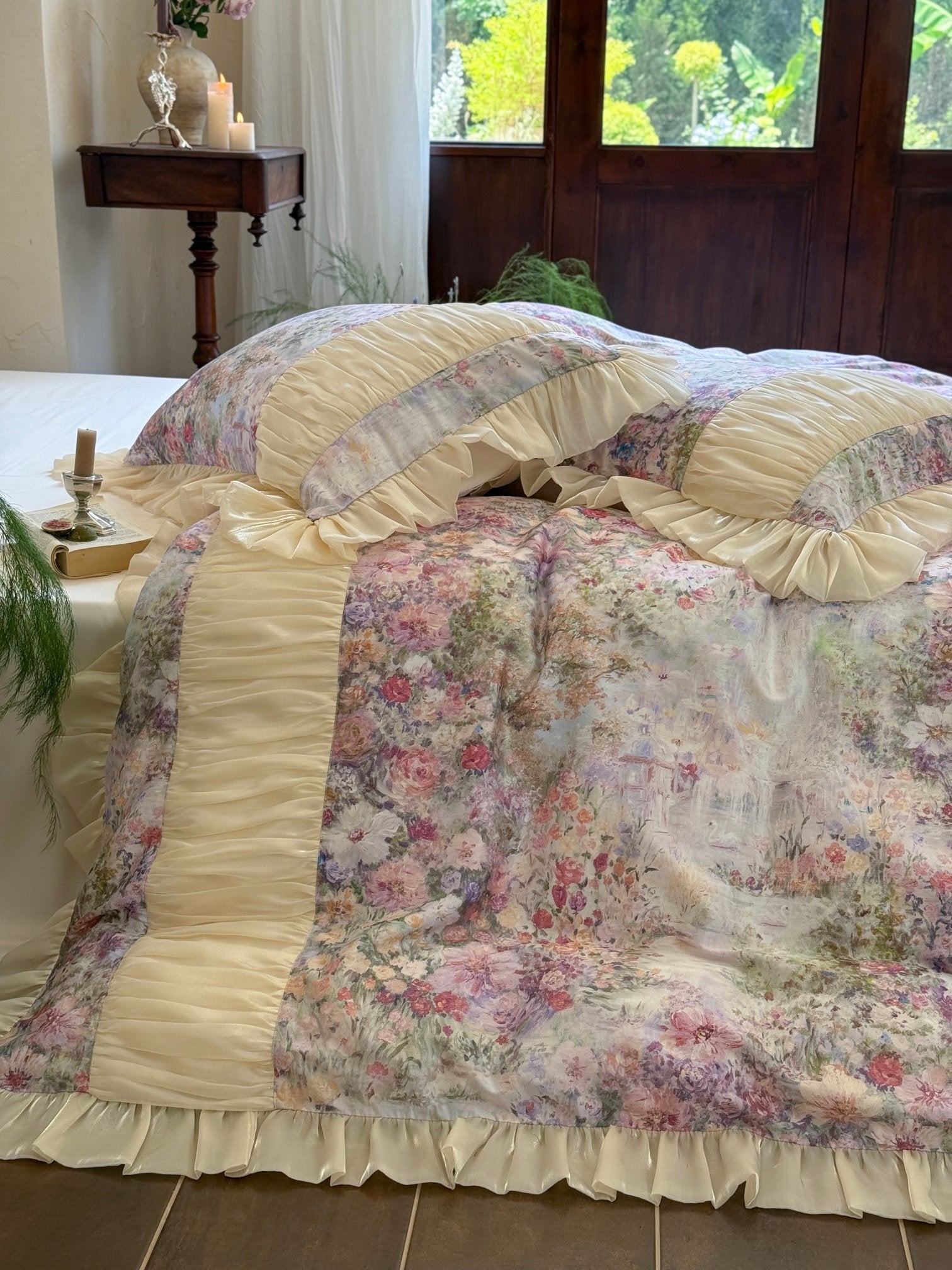 Rosewater Bloom Ruched Tencel Ruffle Bedding Set