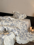 Willowbrook Toile Muslin Gauze Ruffle Bedding Set – Blue