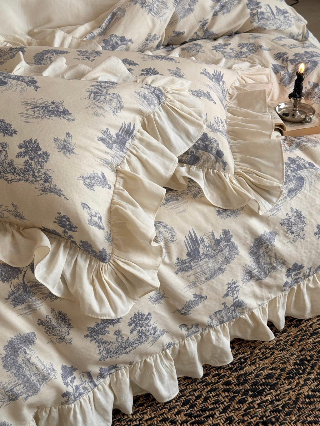 Willowbrook Toile Muslin Gauze Ruffle Bedding Set – Blue