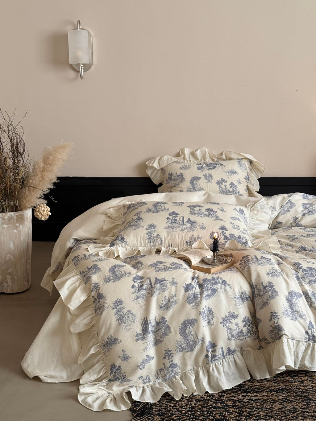 Willowbrook Toile Muslin Gauze Ruffle Bedding Set – Blue