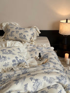 Willowbrook Toile Muslin Gauze Ruffle Bedding Set – Blue