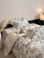 Willowbrook Toile Muslin Gauze Ruffle Bedding Set – Blue