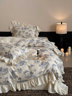 Willowbrook Toile Muslin Gauze Ruffle Bedding Set – Blue