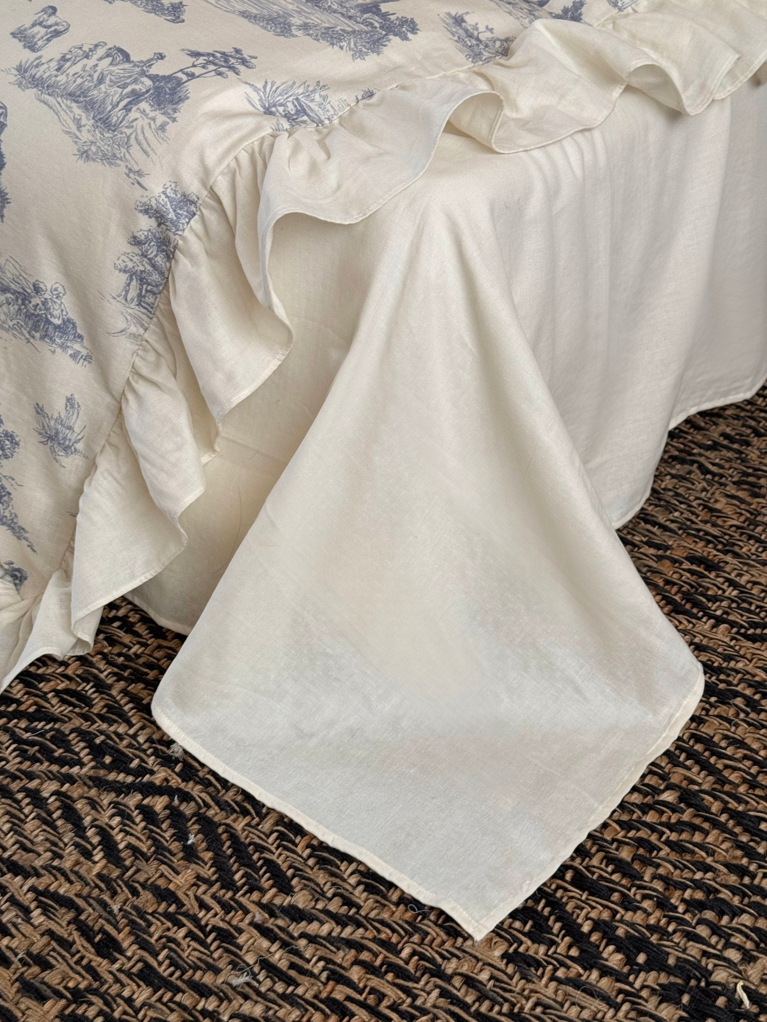 Willowbrook Toile Muslin Gauze Ruffle Bedding Set – Blue
