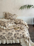 Willowbrook Toile Muslin Gauze Ruffle Bedding Set – Beige