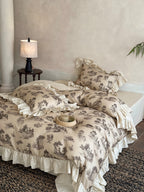 Willowbrook Toile Muslin Gauze Ruffle Bedding Set – Beige