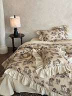 Willowbrook Toile Muslin Gauze Ruffle Bedding Set – Beige