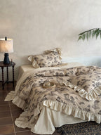Willowbrook Toile Muslin Gauze Ruffle Bedding Set – Beige