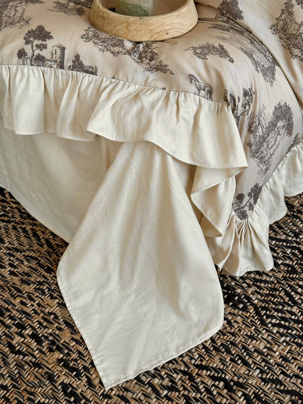 Willowbrook Toile Muslin Gauze Ruffle Bedding Set – Beige