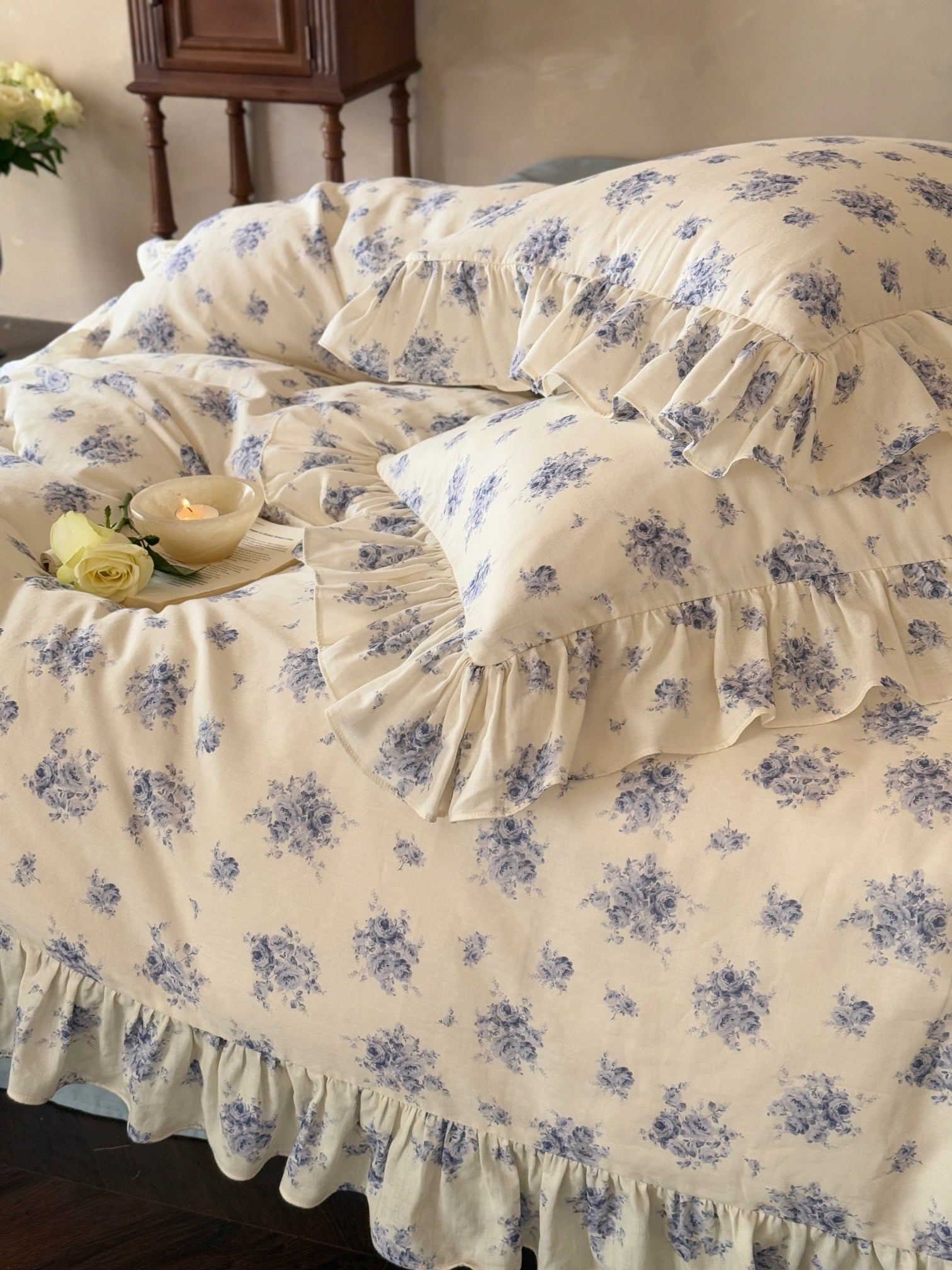 Bluebell Whisper Ruffle Muslin Gauze Bedding Set