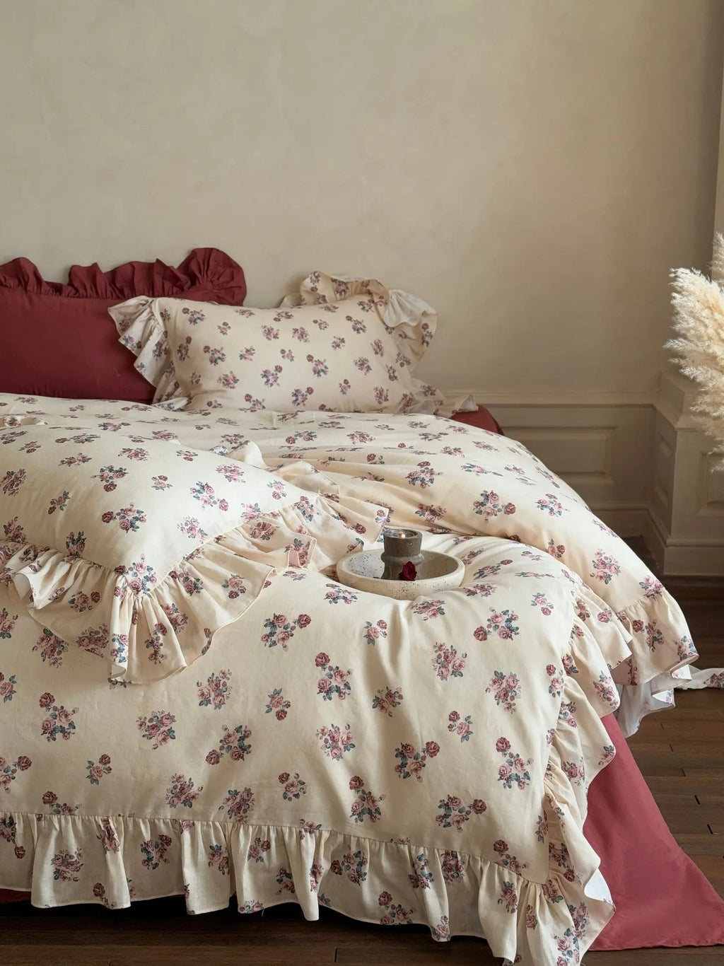 Blush Meadow Ruffle Muslin Gauze Bedding Set Breezora