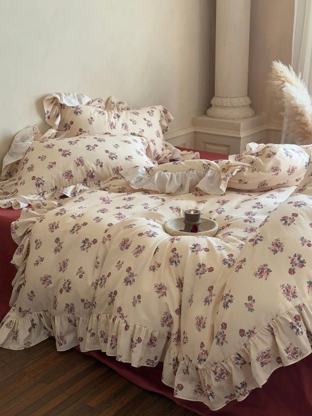 Blush Meadow Ruffle Muslin Gauze Bedding Set Breezora