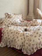 Blush Meadow Ruffle Muslin Gauze Bedding Set Breezora