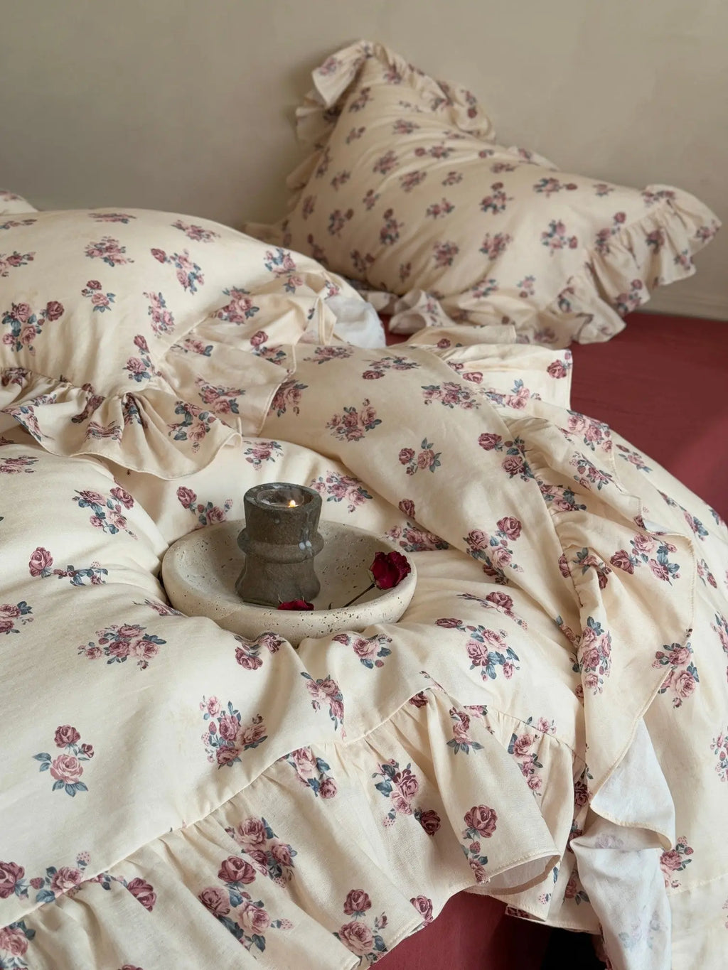 Blush Meadow Ruffle Muslin Gauze Bedding Set Breezora