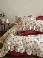 Blush Meadow Ruffle Muslin Gauze Bedding Set Breezora