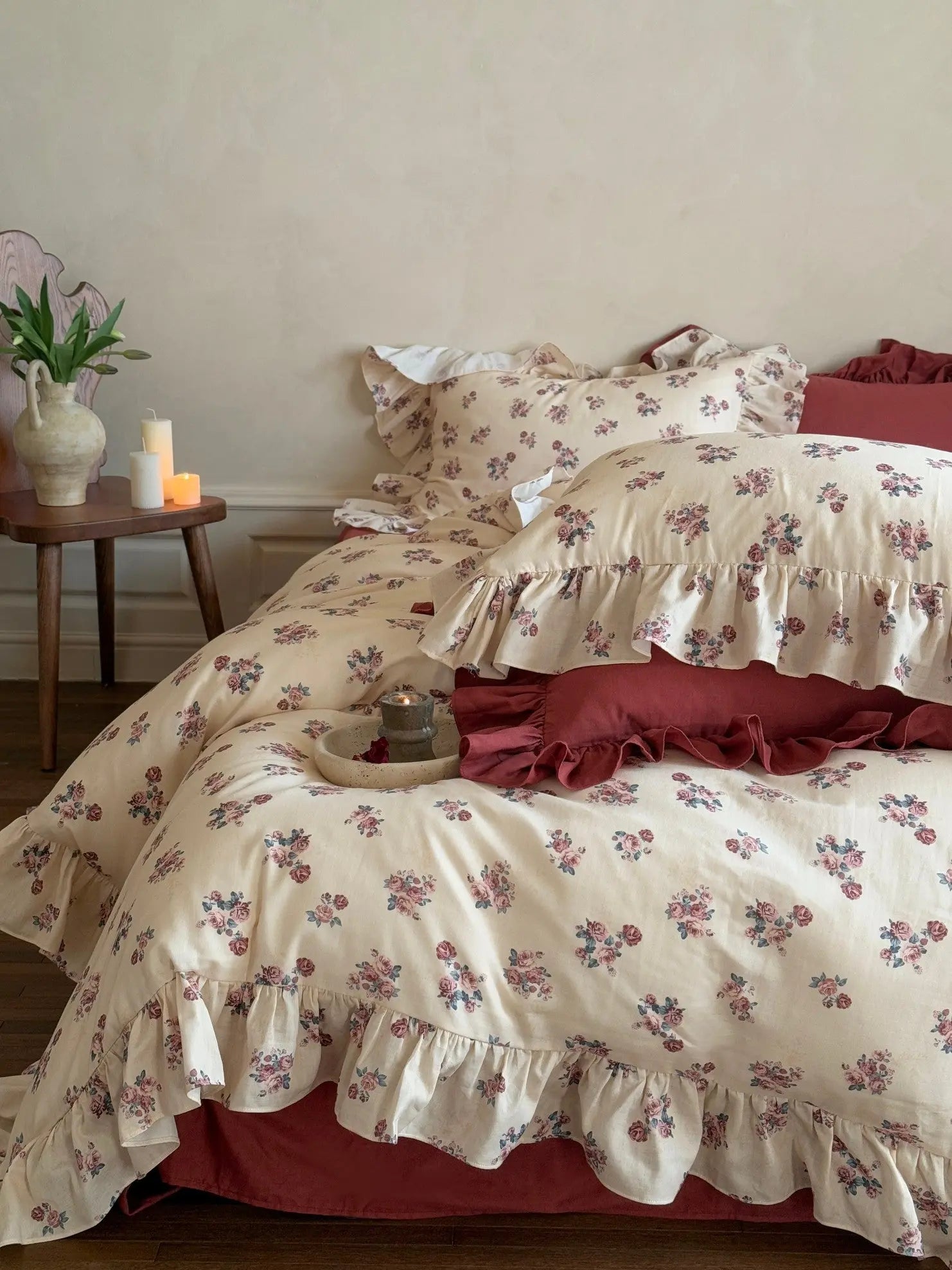 Blush Meadow Ruffle Muslin Gauze Bedding Set Breezora