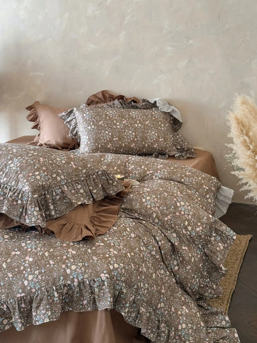 Autumn Meadow Ruffle Muslin Gauze Bedding Set Breezora