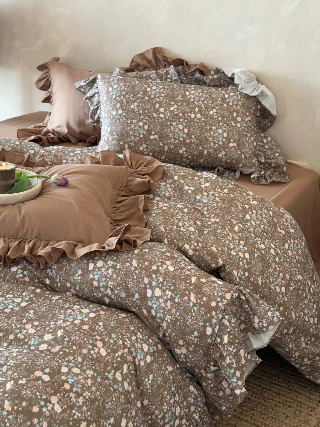 Autumn Meadow Ruffle Muslin Gauze Bedding Set Breezora