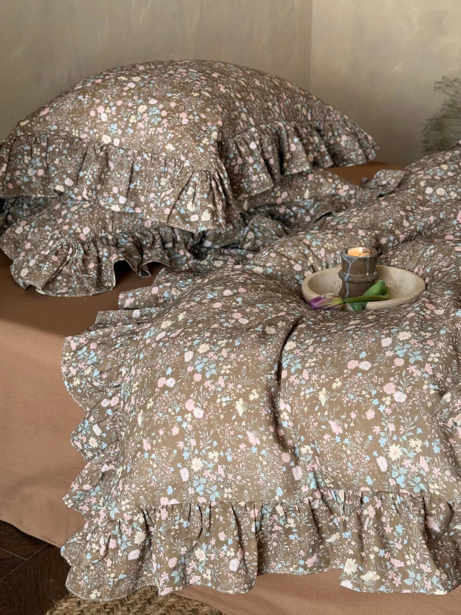 Autumn Meadow Ruffle Muslin Gauze Bedding Set Breezora