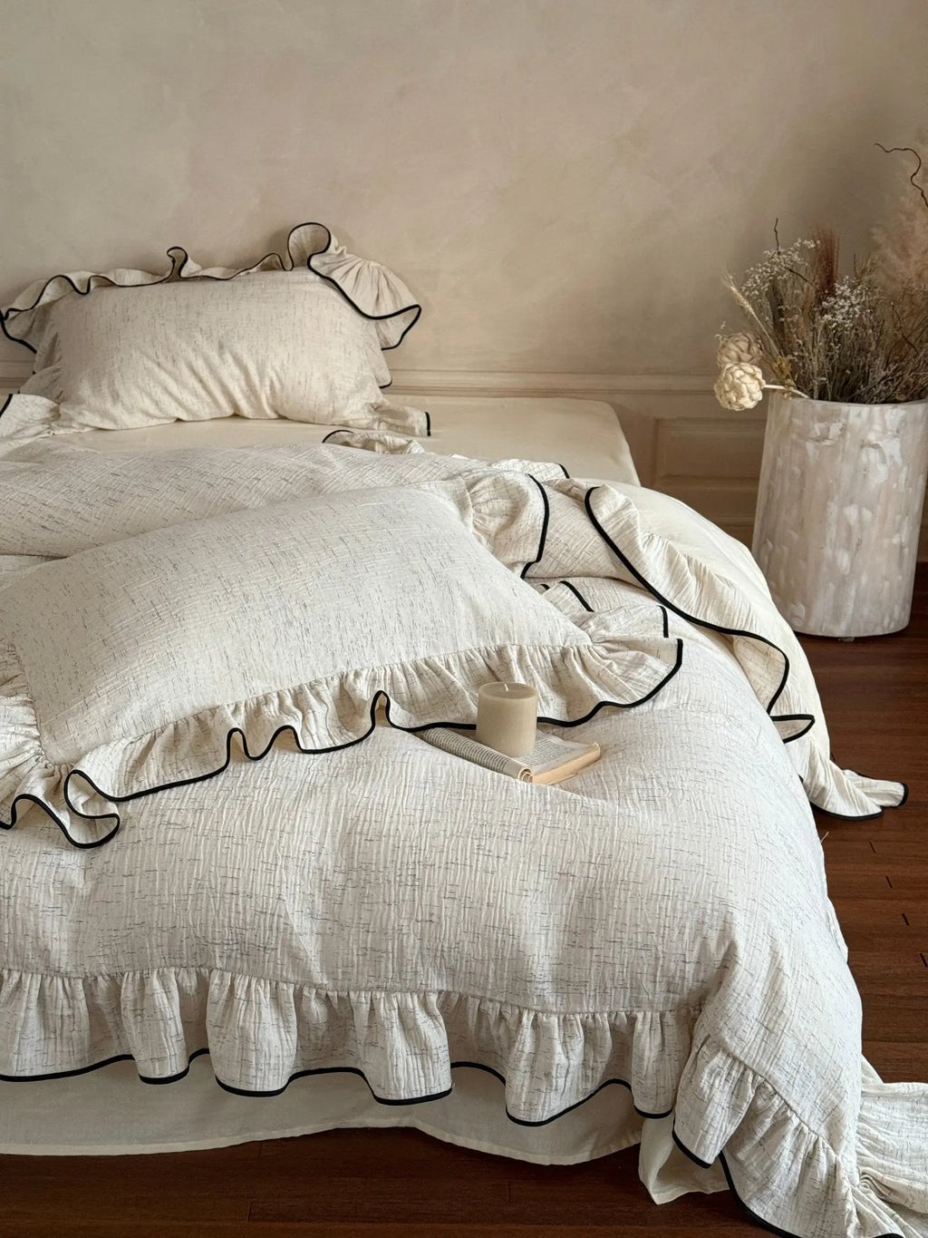 Ivory Whisper Ruffle Cotton Bedding Set Breezora