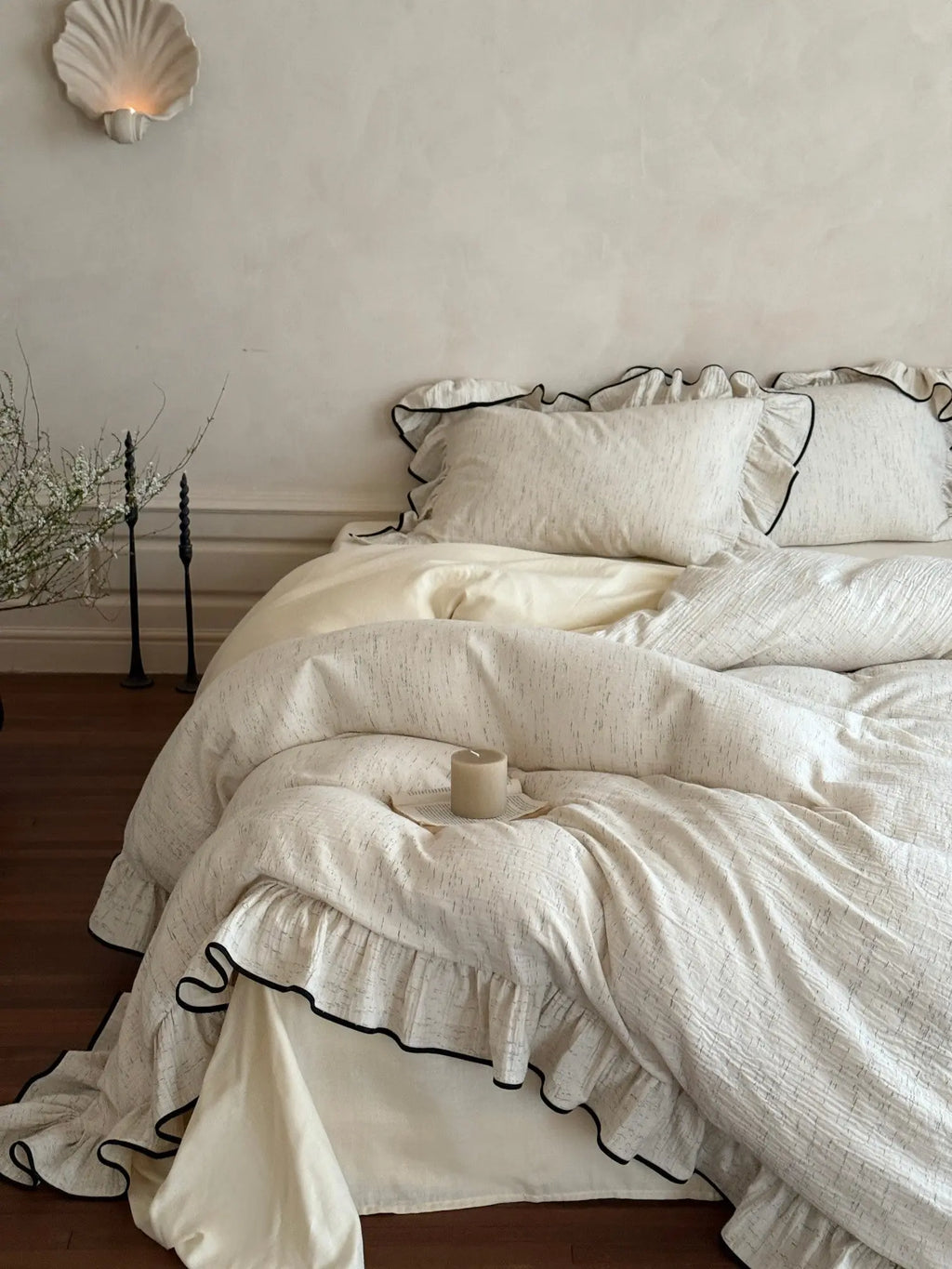 Ivory Whisper Ruffle Cotton Bedding Set Breezora