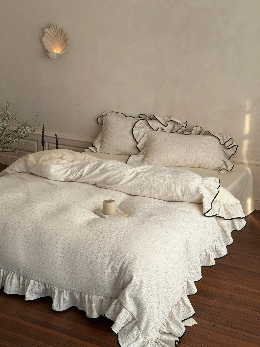 Ivory Whisper Ruffle Cotton Bedding Set Breezora