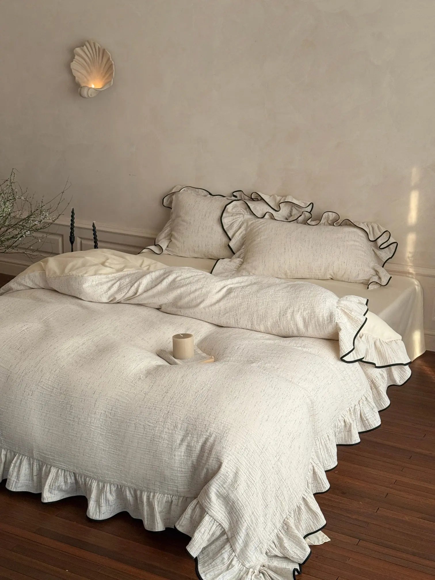 Ivory Whisper Ruffle Cotton Bedding Set Breezora