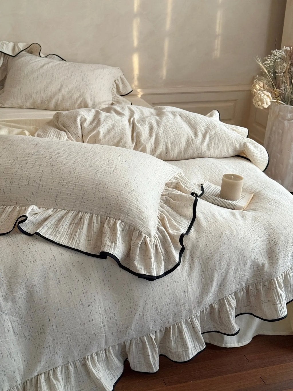 Ivory Whisper Ruffle Cotton Bedding Set Breezora