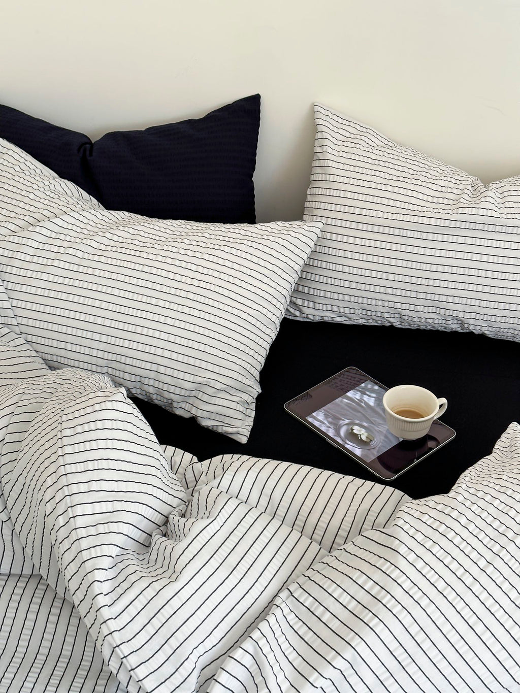 Coastal Mist Stripe Seersucker Duvet Cover