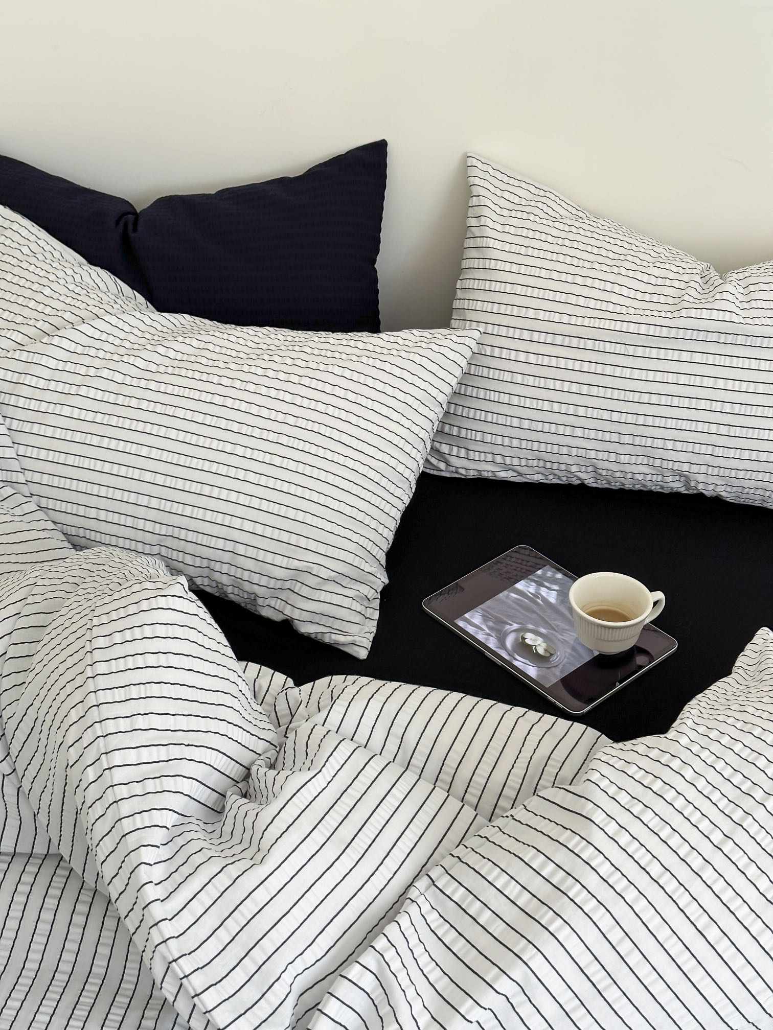 Coastal Mist Stripe Seersucker Duvet Cover