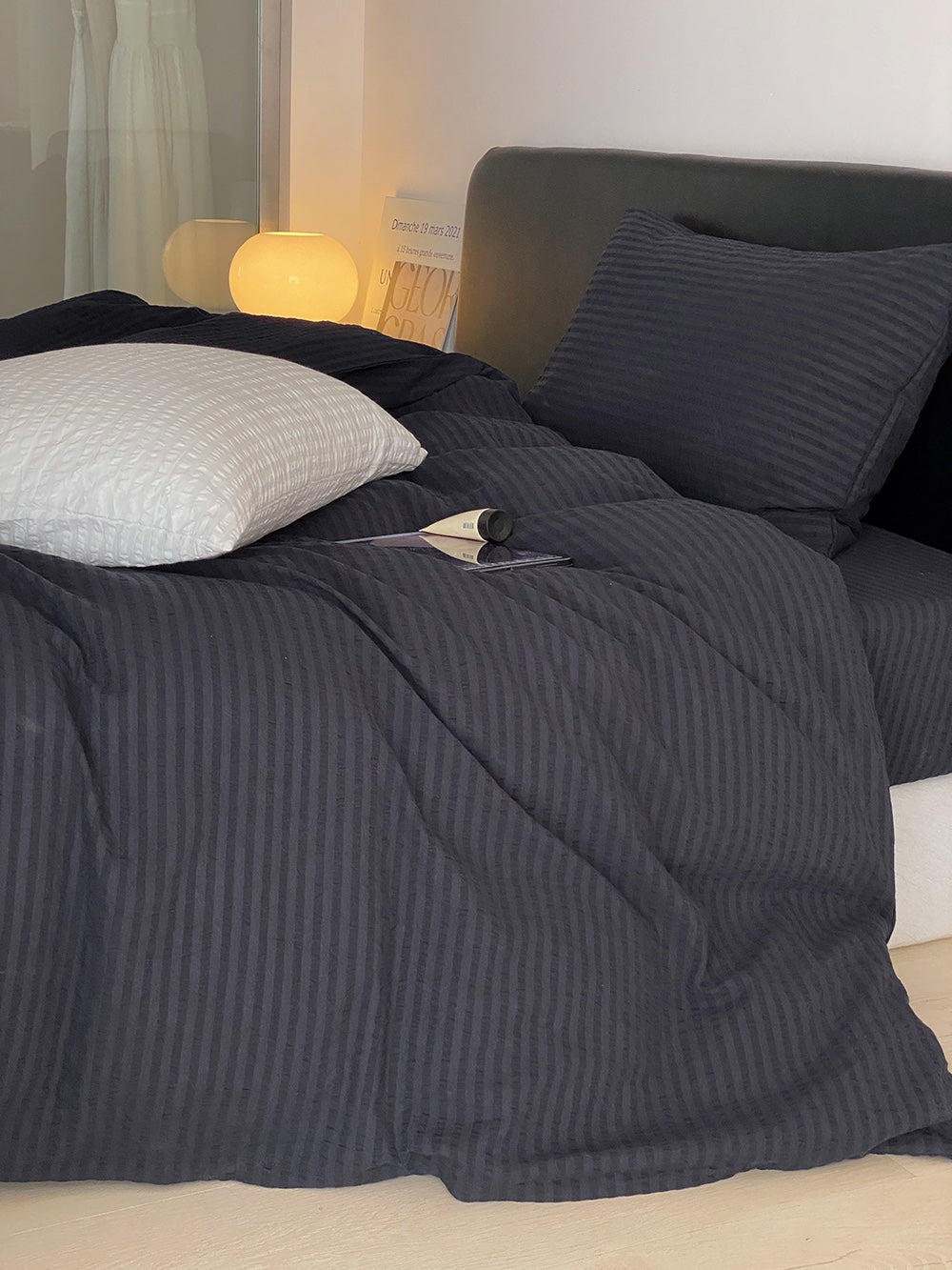 Midnight Stripe Seersucker Duvet Cover