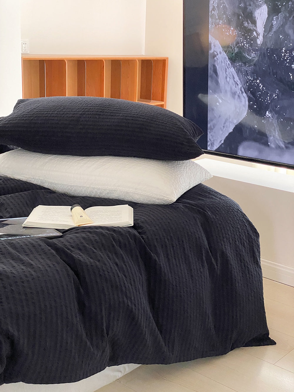 Midnight Stripe Seersucker Duvet Cover