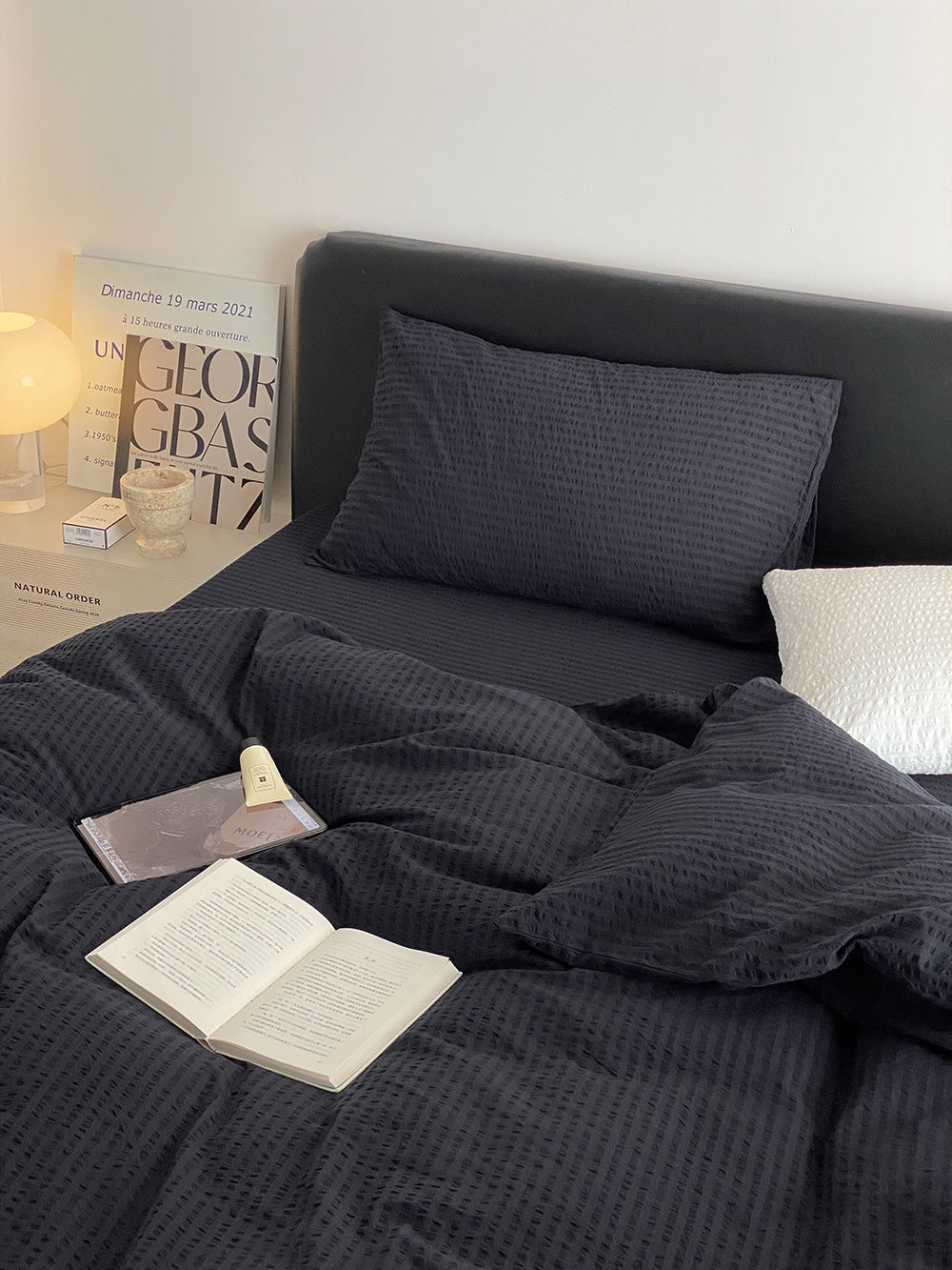 Midnight Stripe Seersucker Duvet Cover