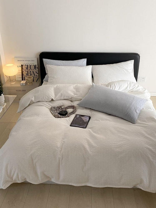 Cloud White Stripe Seersucker Duvet Cover