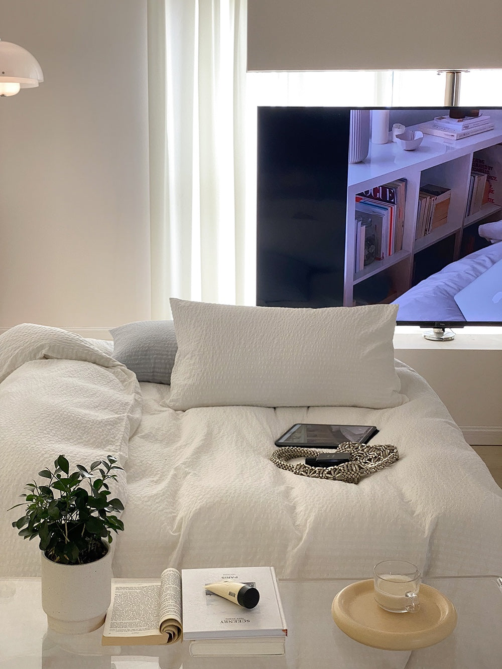 Cloud White Stripe Seersucker Duvet Cover