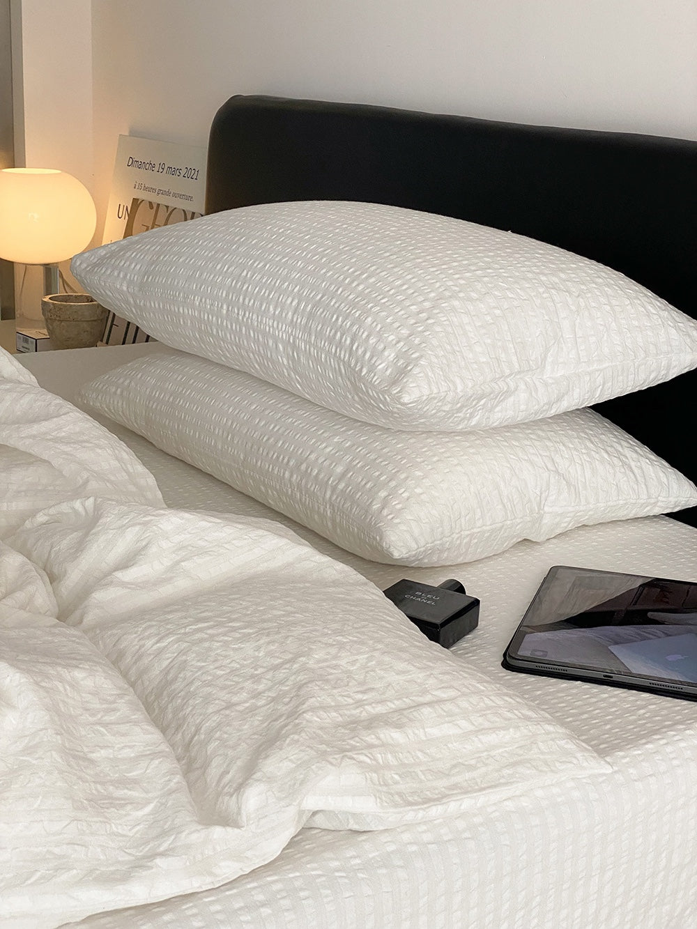 Cloud White Stripe Seersucker Duvet Cover