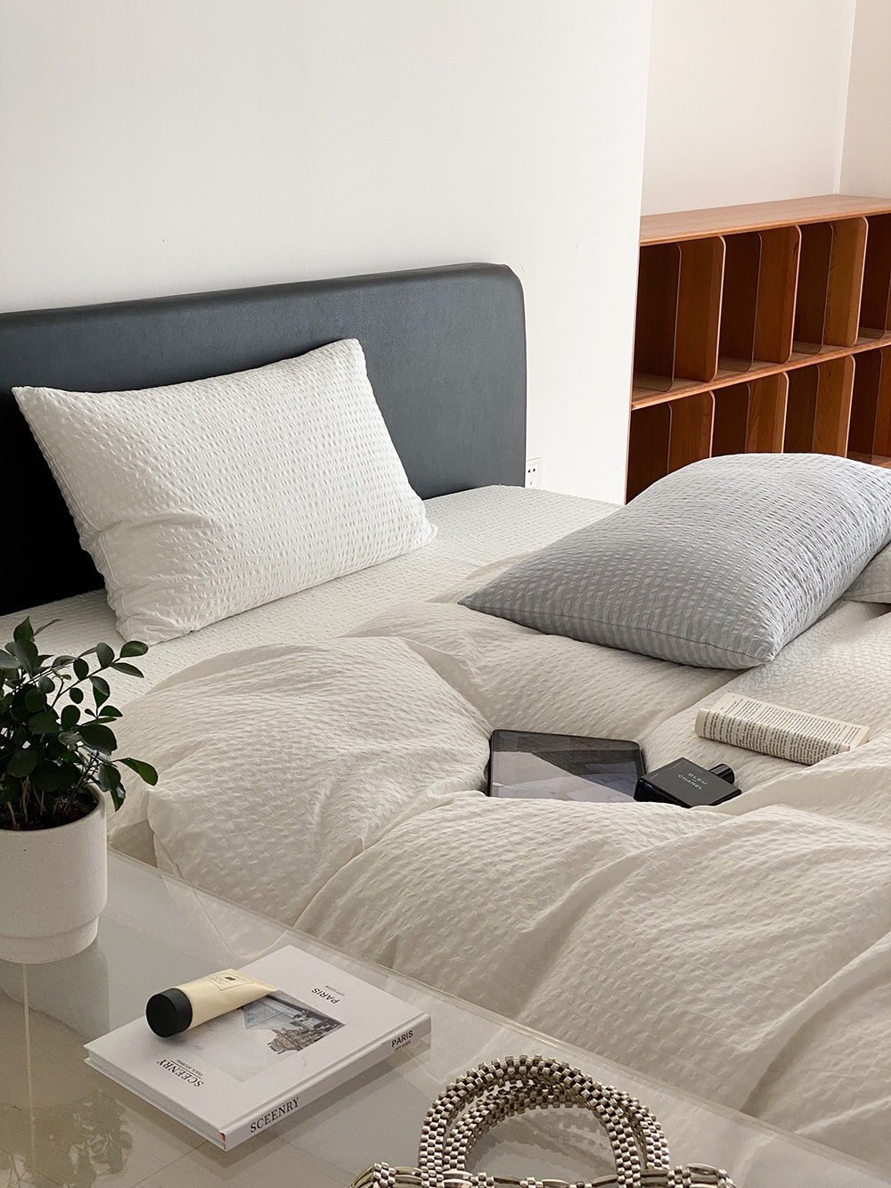 Cloud White Stripe Seersucker Duvet Cover