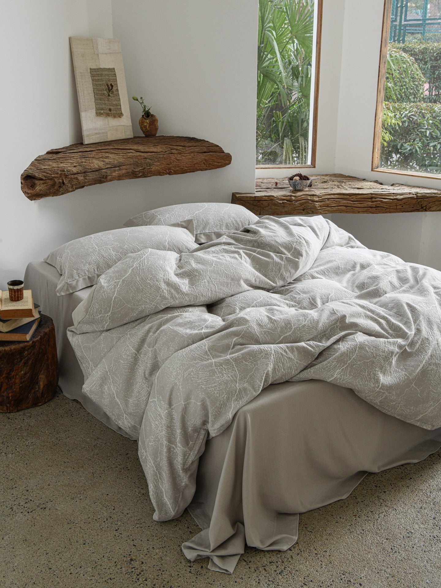 Glacier Vein Jacquard Cotton Bedding Set - Mist Grey