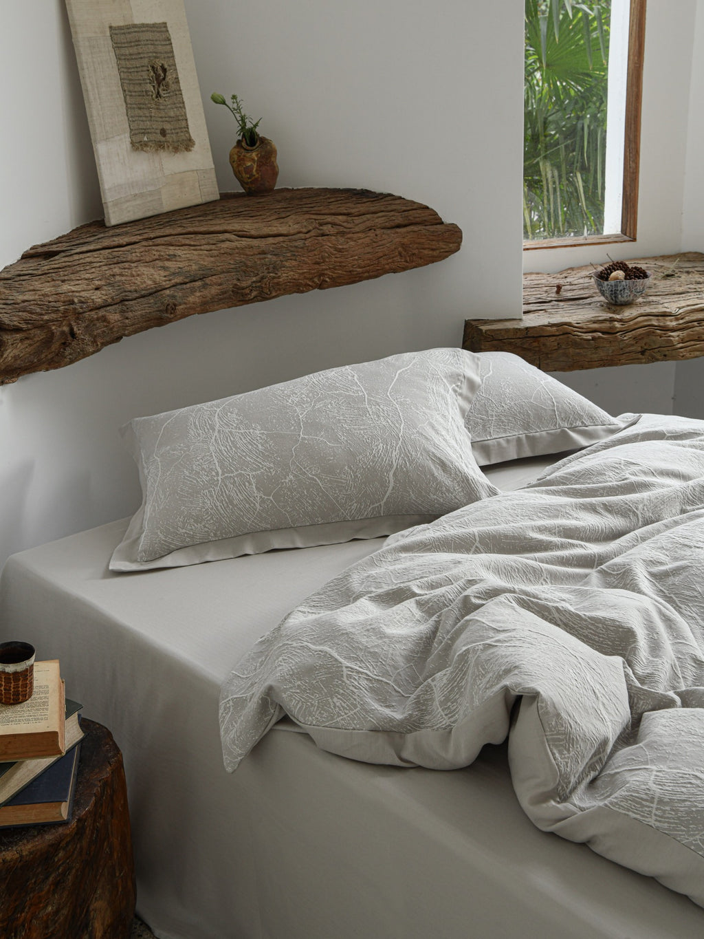 Glacier Vein Jacquard Cotton Bedding Set - Mist Grey