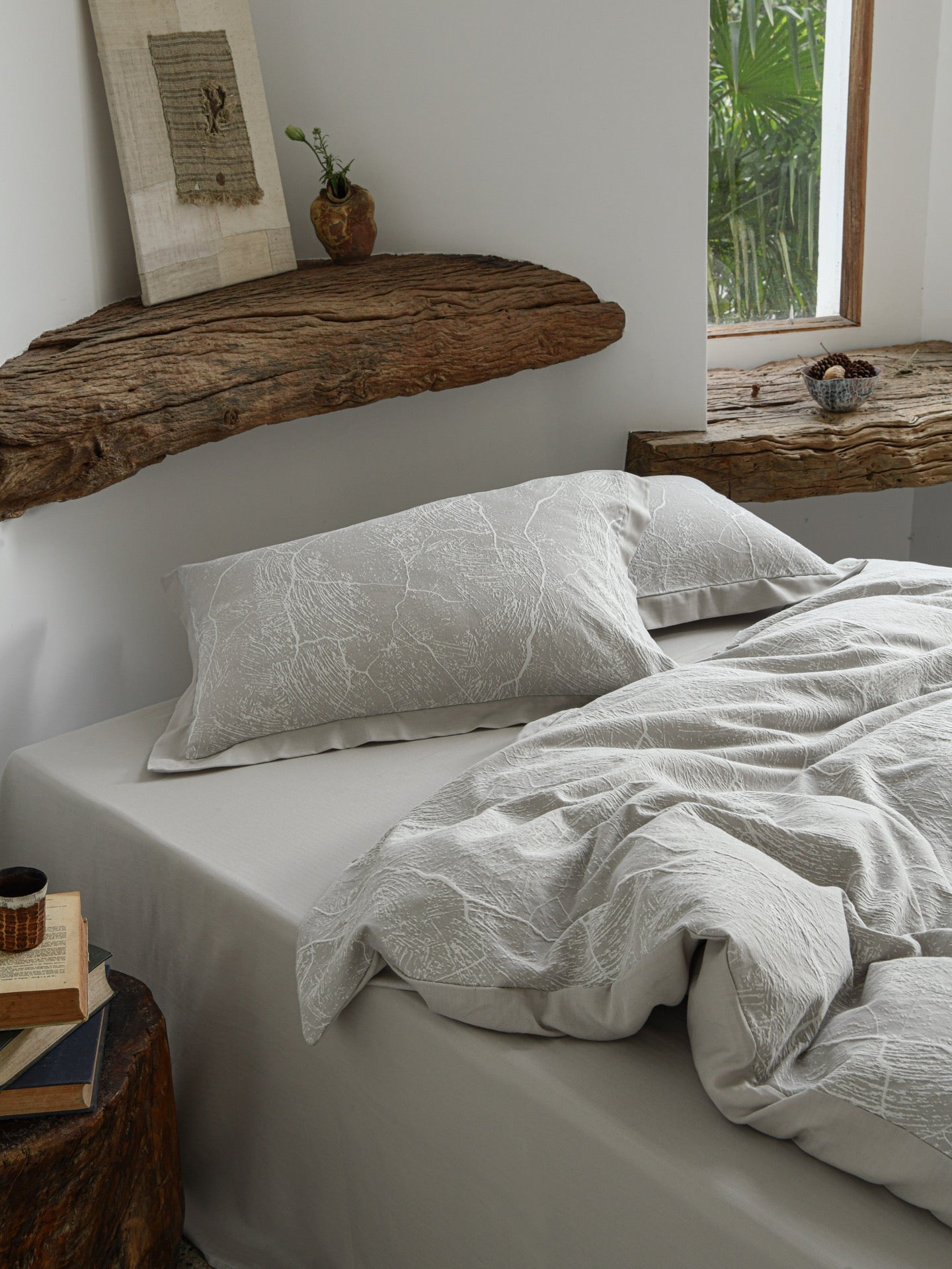 Glacier Vein Jacquard Cotton Bedding Set - Mist Grey